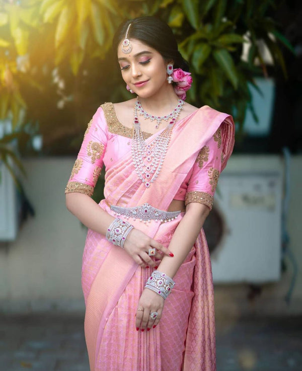 Beautiful Border Baby Pink Silk Saree | Perfect Festive and Party Wear Collection