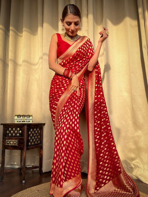 Heavy Red Silk Saree Perfect for Engagement and Reception