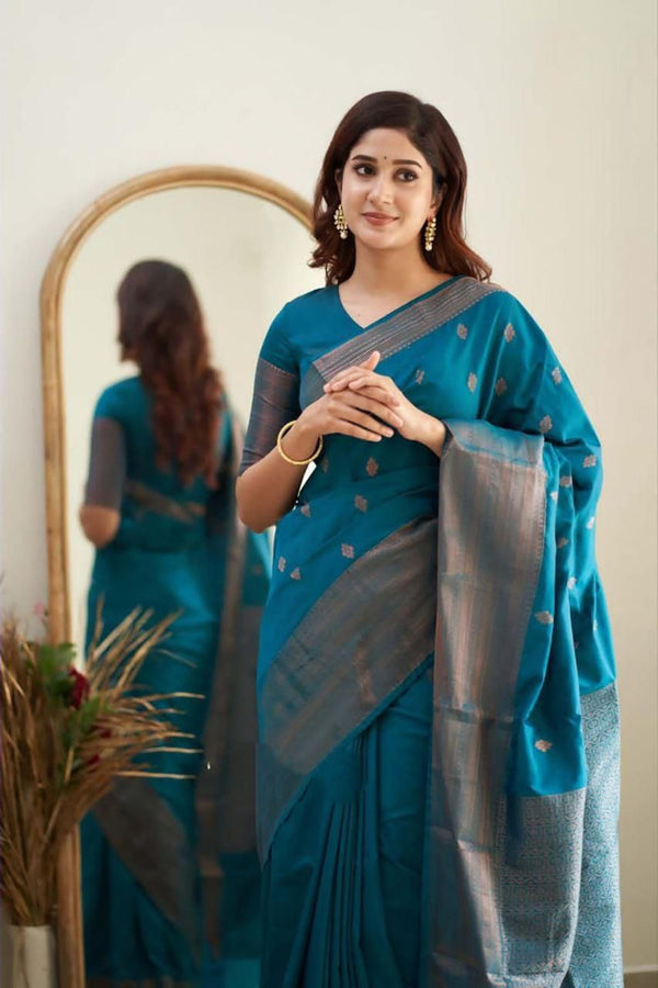 Lightweight Rama Banarasi Silk Saree with Glossy Soft Texture