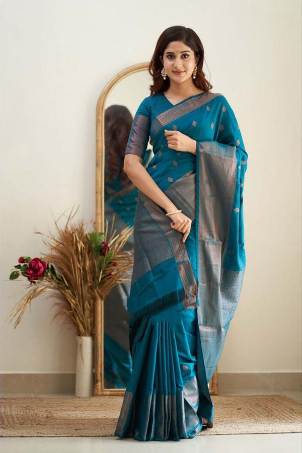 Lightweight Rama Banarasi Silk Saree with Glossy Soft Texture
