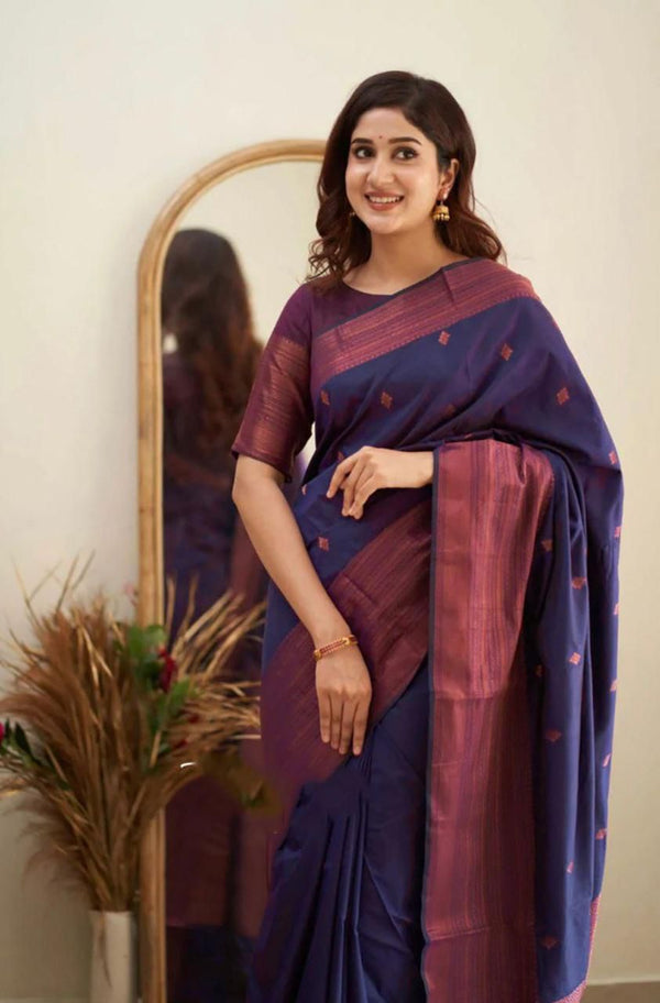 Exclusive Bridal Nevy Blue Silk Saree with Luxury Border and Finish