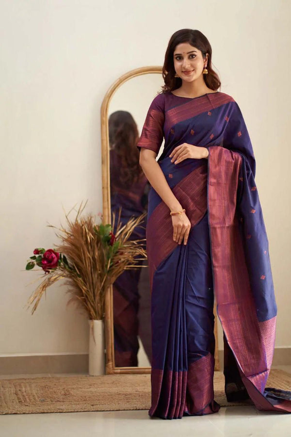 Exclusive Bridal Nevy Blue Silk Saree with Luxury Border and Finish