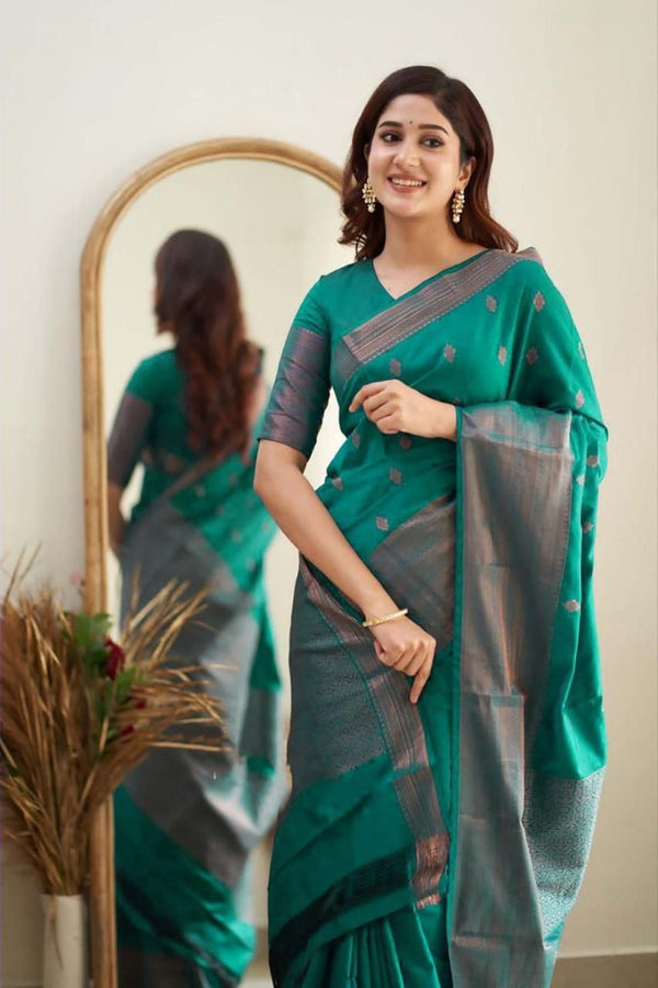 Elegant Rama  Designer Silk Saree with Fine Weaving and Festive Appeal