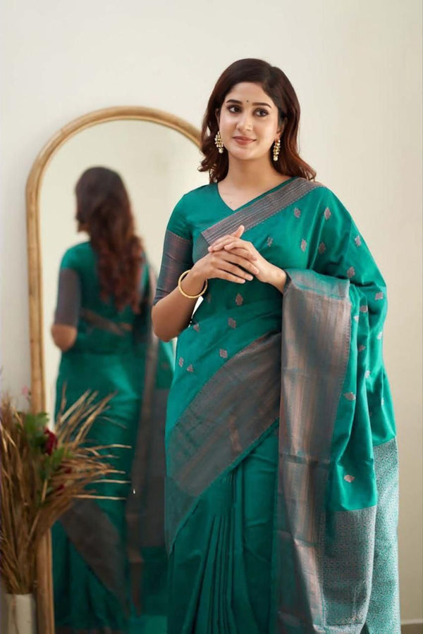 Elegant Rama  Designer Silk Saree with Fine Weaving and Festive Appeal