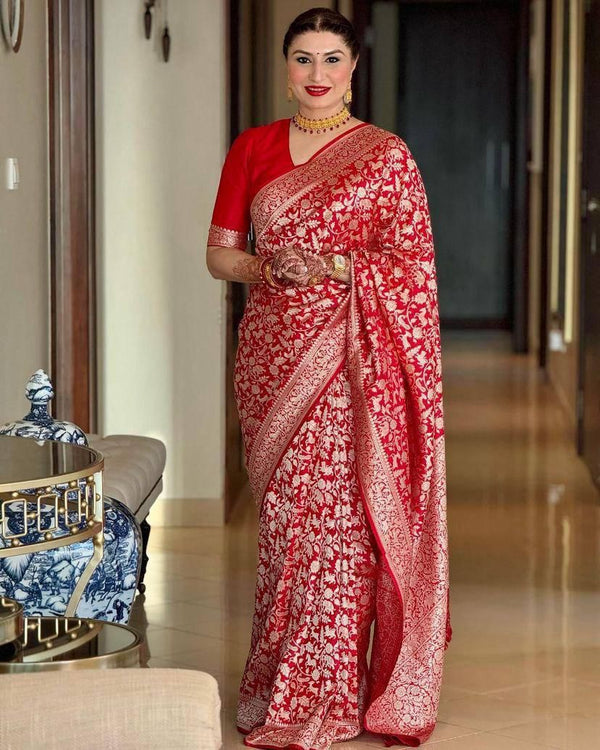 Royal Red Handloom Silk Saree with Rich Traditional Motifs