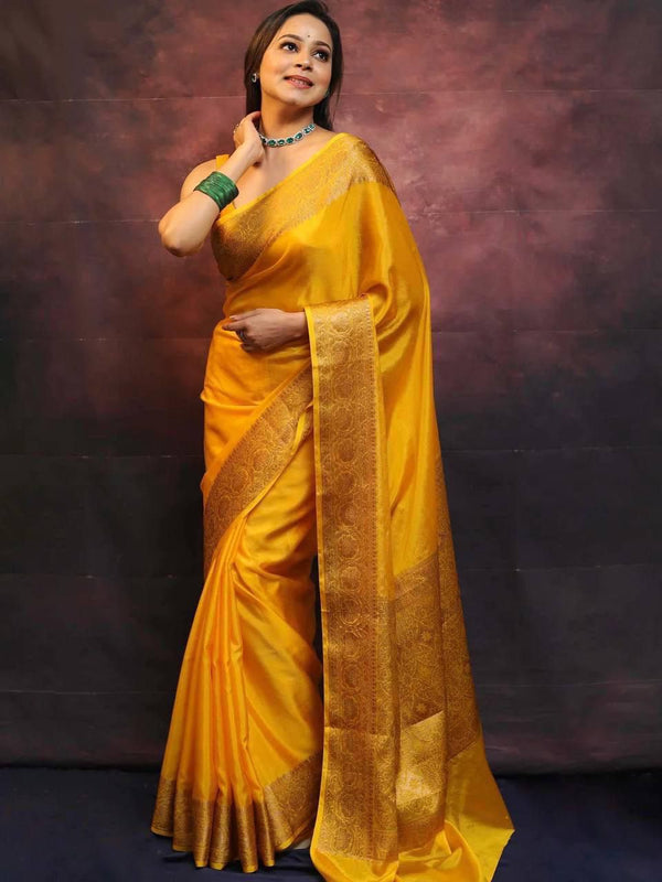 Lightweight Yellow Silk Saree with Soft Shine and Modern Look