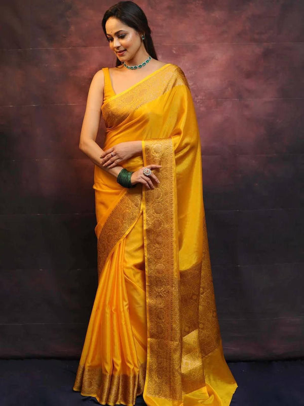Lightweight Yellow Silk Saree with Soft Shine and Modern Look