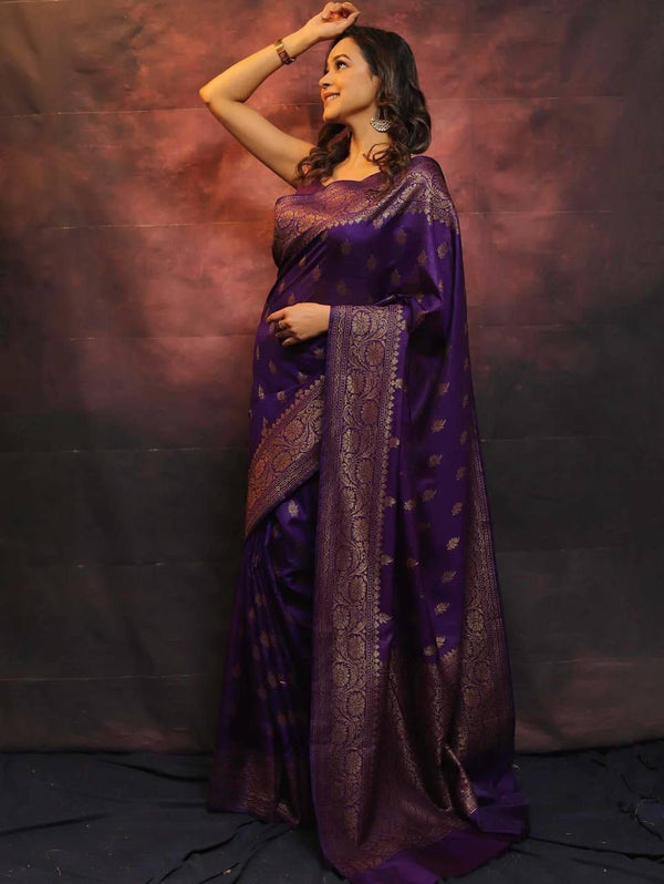 Stylish Purpal Soft Silk Saree Perfect for Reception and Party Wear