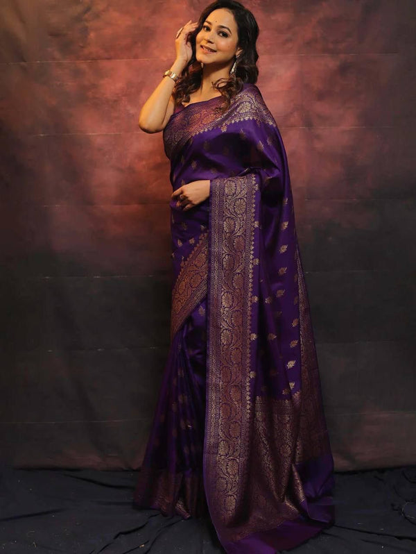 Stylish Purpal Soft Silk Saree Perfect for Reception and Party Wear