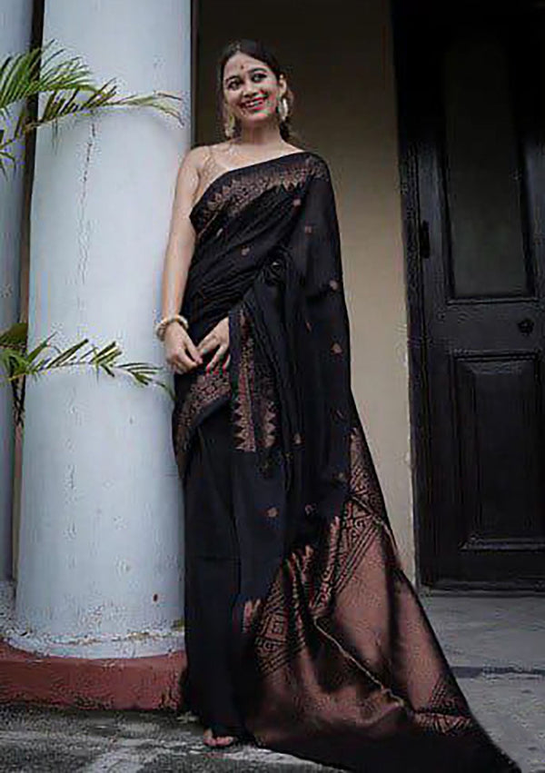 Premium Black Silk Saree with Contemporary Look and Elegant Finish