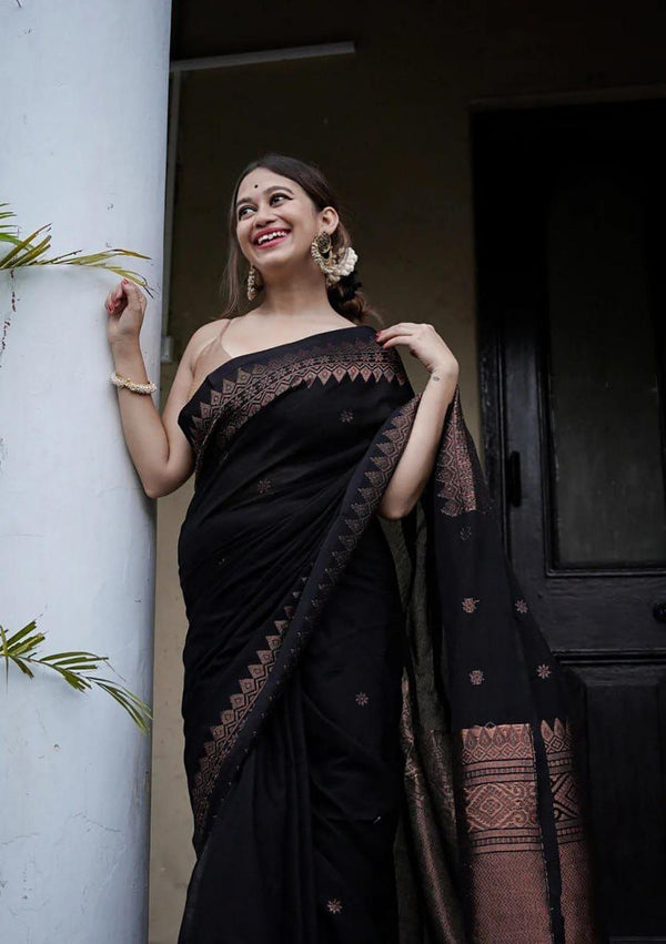Premium Black Silk Saree with Contemporary Look and Elegant Finish