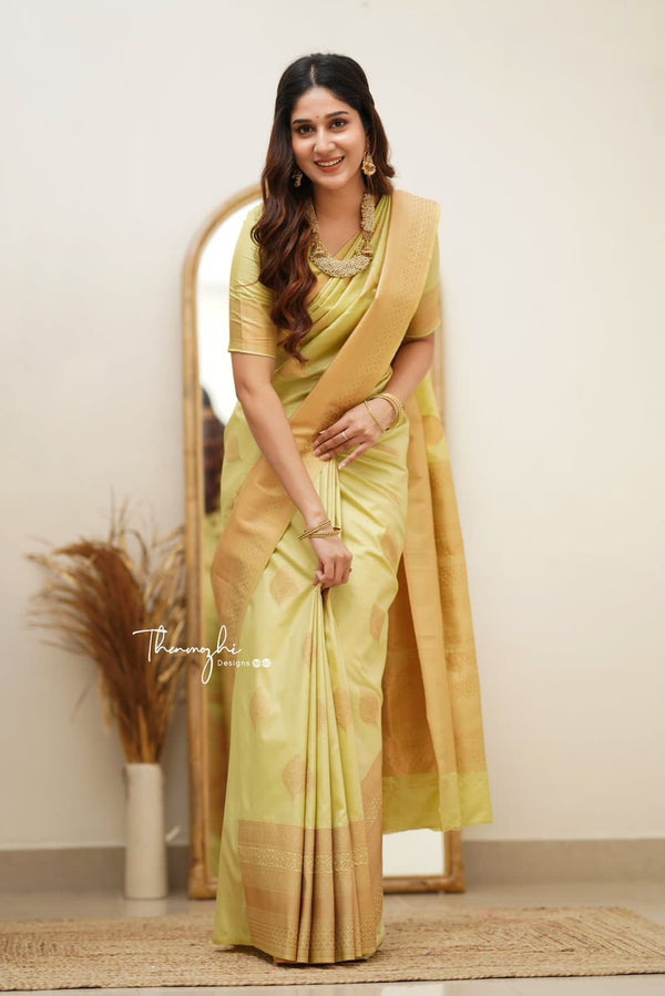 Modern Light Pista Soft Silk Saree with Minimal Yet Elegant Border