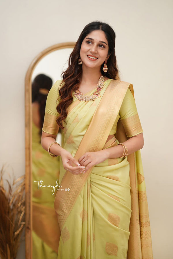 Modern Light Pista Soft Silk Saree with Minimal Yet Elegant Border