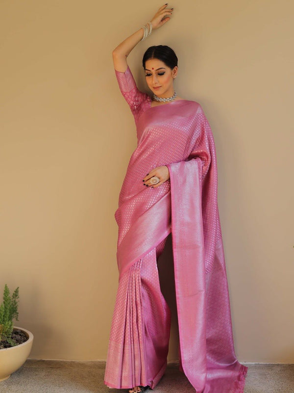 Radiant Baby Pink  Soft Silk Saree with Smooth Shine and Soft Feel