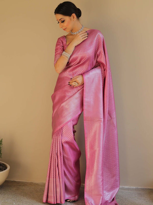 Radiant Baby Pink  Soft Silk Saree with Smooth Shine and Soft Feel