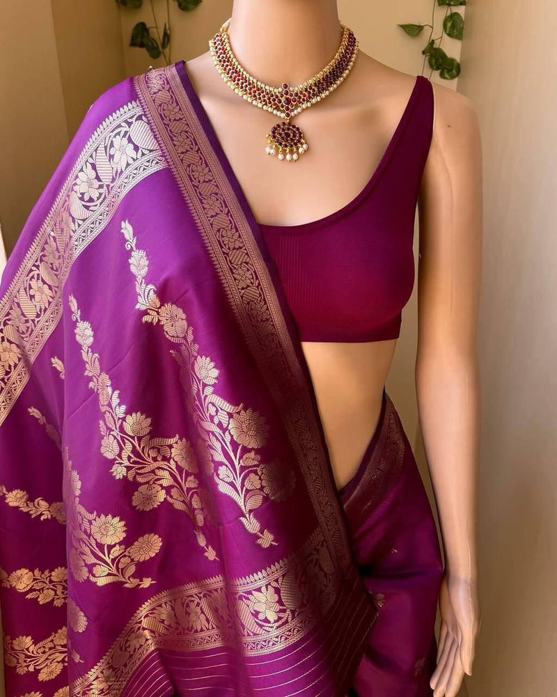 Royal Wedding Wine Silk Saree with Precious Zari Detailing