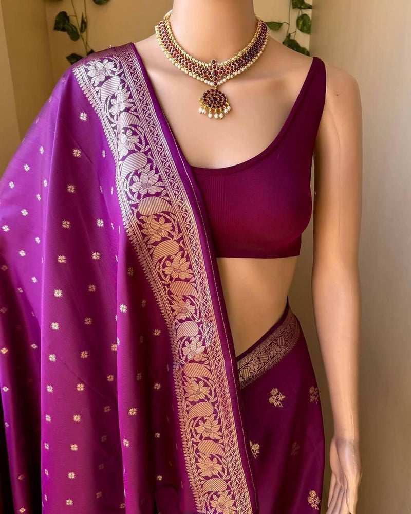 Royal Wedding Wine Silk Saree with Precious Zari Detailing