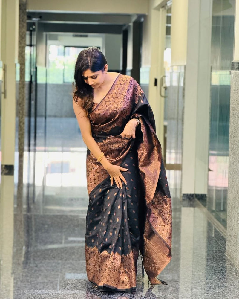 Soft Texture Black  Silk Saree with Elegant Traditional Appearance