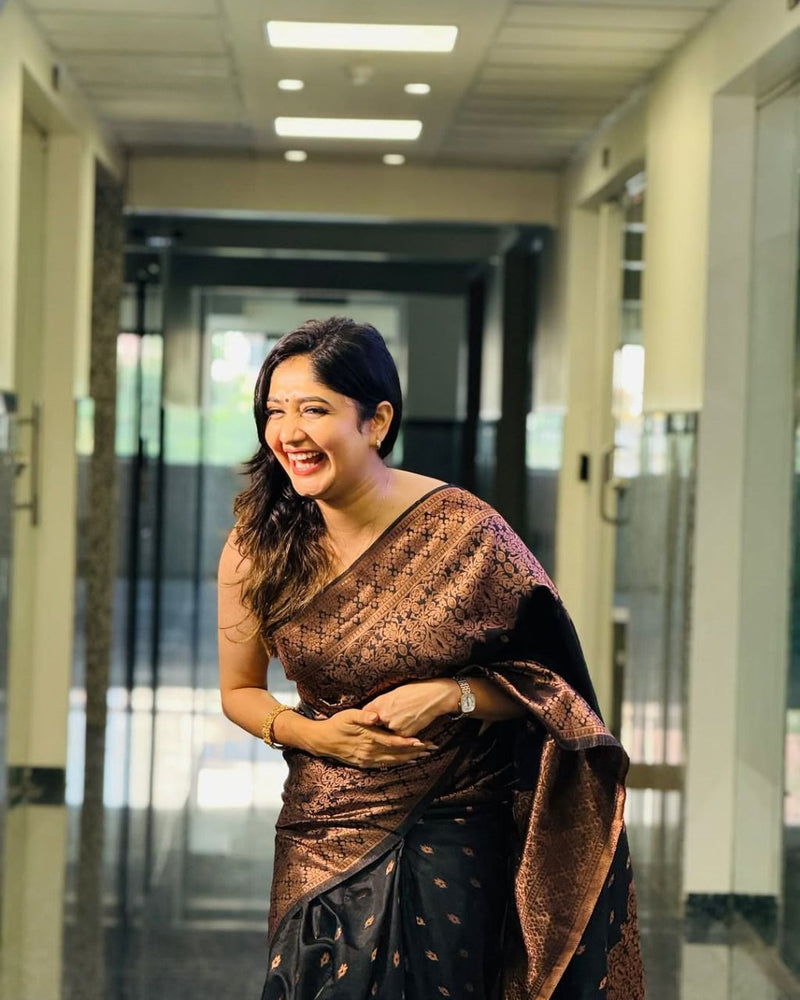 Soft Texture Black  Silk Saree with Elegant Traditional Appearance