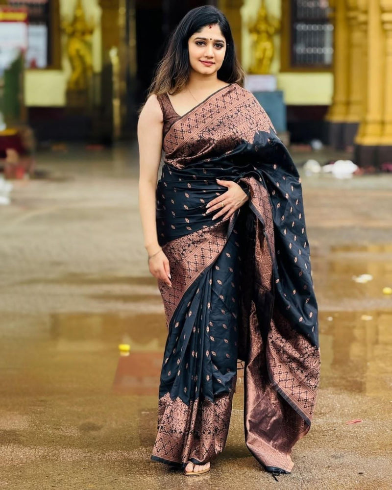 Soft Texture Black  Silk Saree with Elegant Traditional Appearance