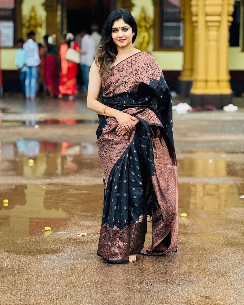 Soft Texture Black  Silk Saree with Elegant Traditional Appearance
