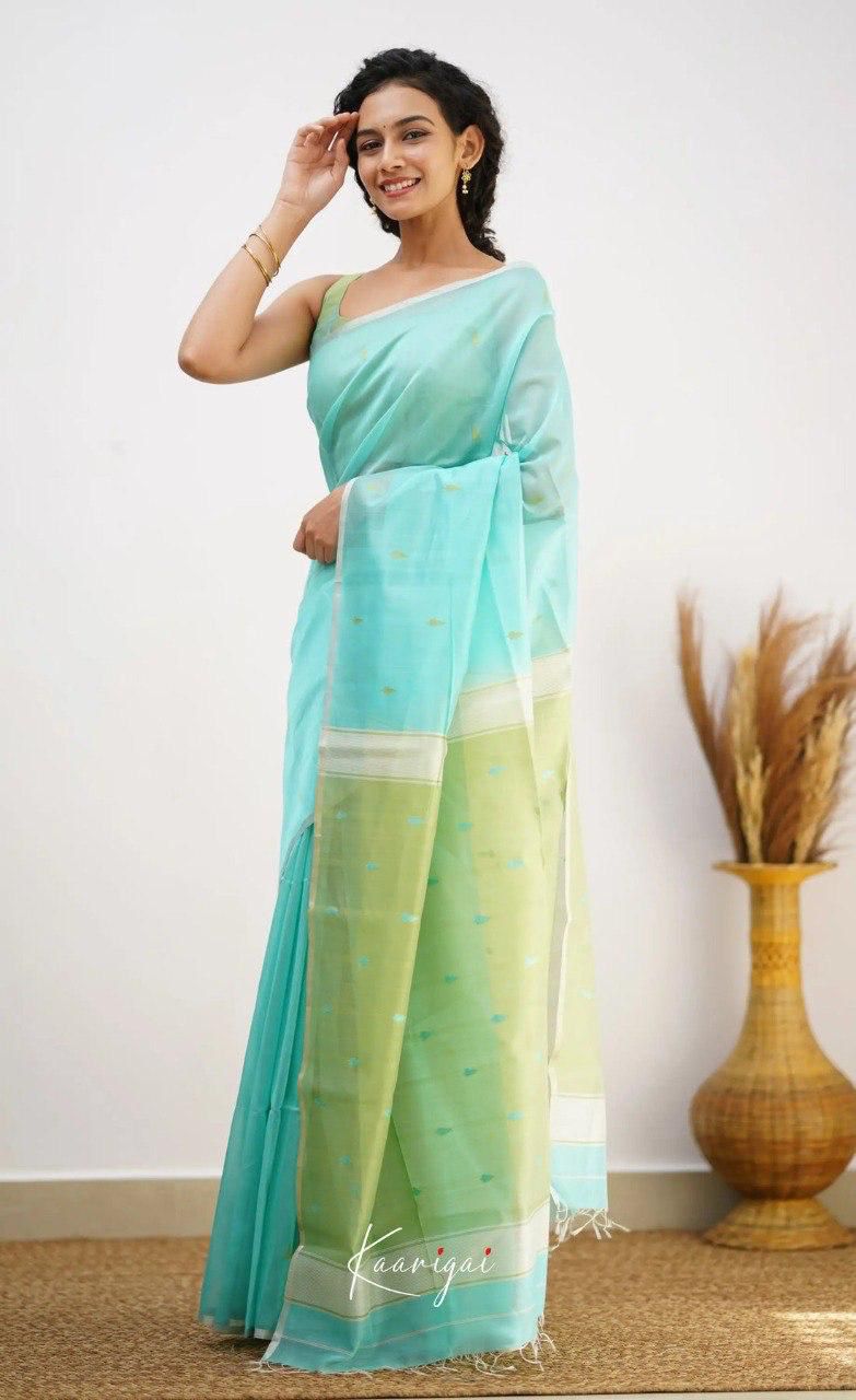Premium Sky-Pista Bridal Silk Saree with Heavy Pallu Work