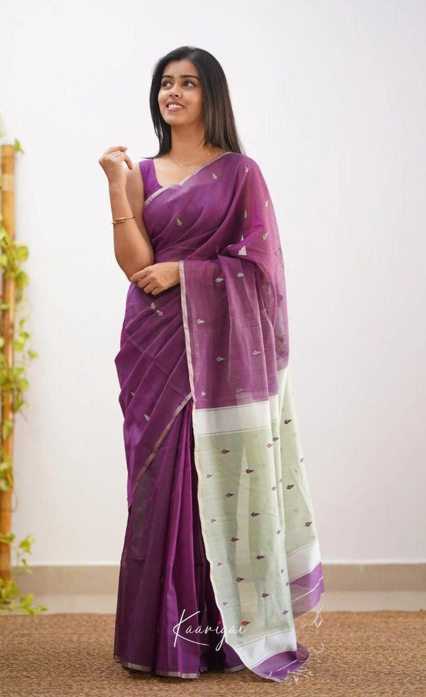 Graceful Wine Pure Silk Saree with Delicate Thread Motifs