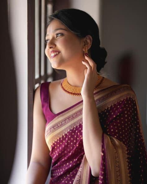 Charming Wine Soft Silk Saree with Contrast Border Highlights