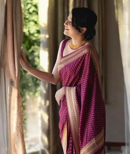 Charming Wine Soft Silk Saree with Contrast Border Highlights